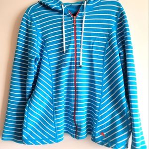 Tommy Bahama Blue and White Striped Knit Cotton Jacket Hoodie size L